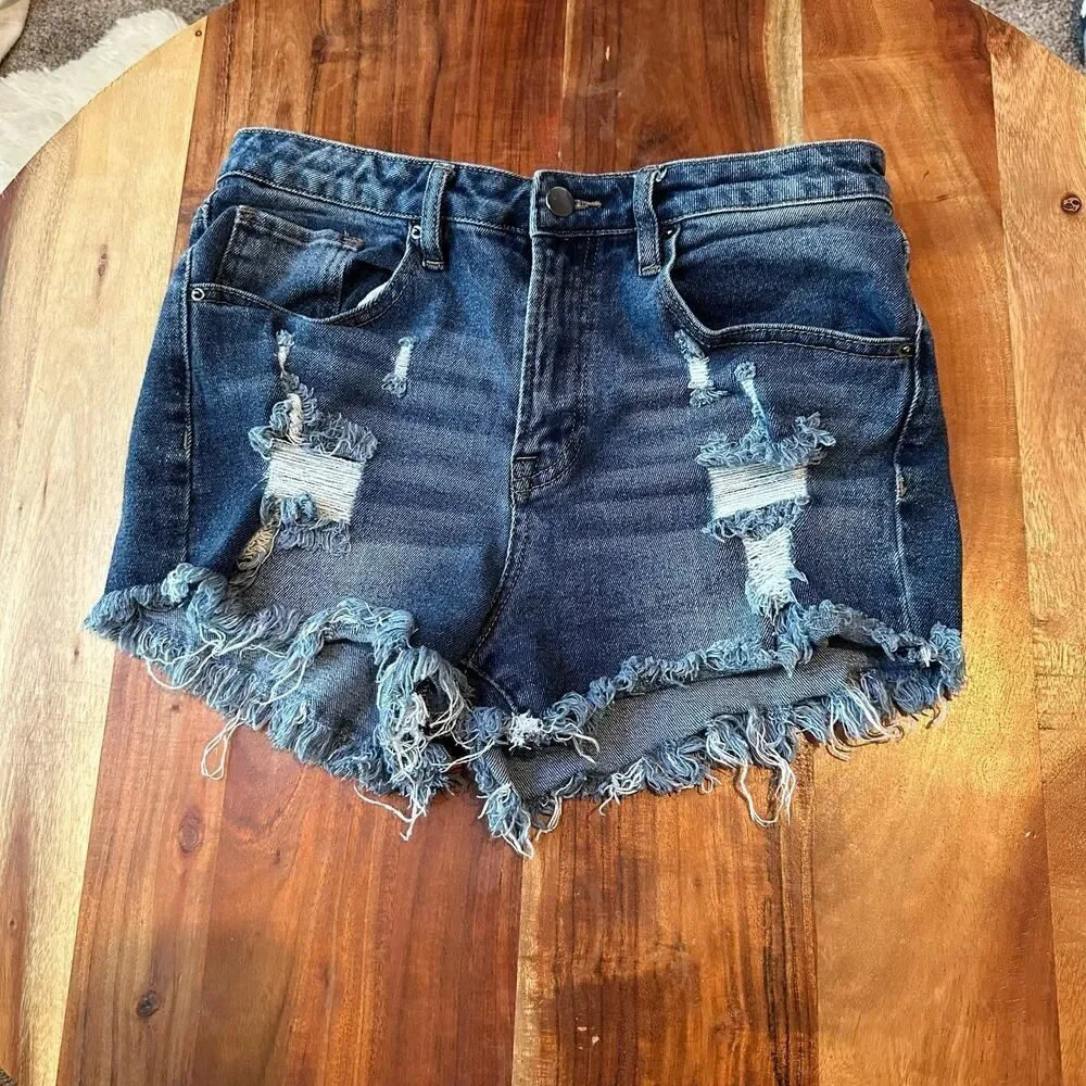 ZAFUL Size 6 Denim Shorts Dark Wash Cut Off Distressed